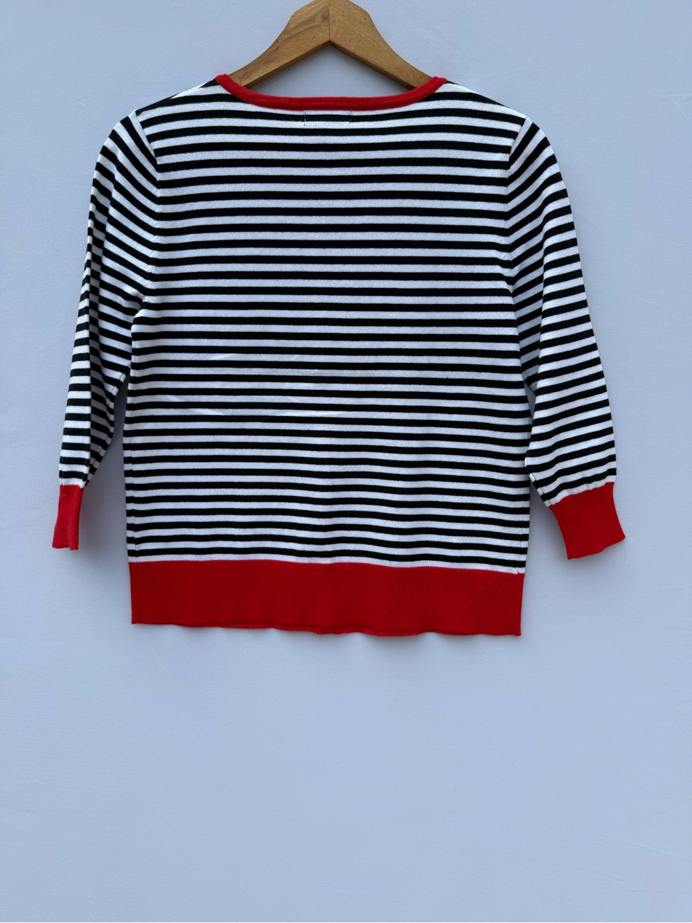 Breton Stripe Cardigan Black White Red Parisian Coquette Sweater Petite M NWOT - Picture 3 of 4